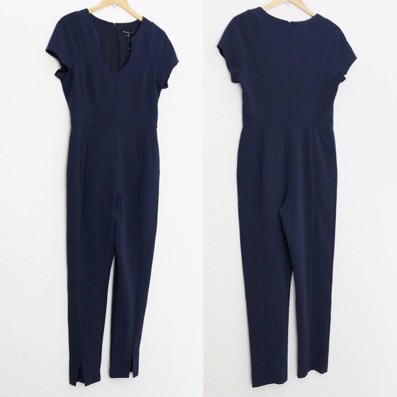 Black Halo Gypsy Rose Jumpsuit Size 8 Short Sleeve V Neck Classic Slit Hem $390 - Picture 16 of 16